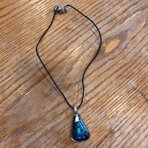 Homemade blue glass necklace with magnetic clasp
